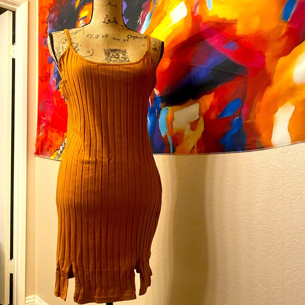 Mustard colored spaghetti strap dress